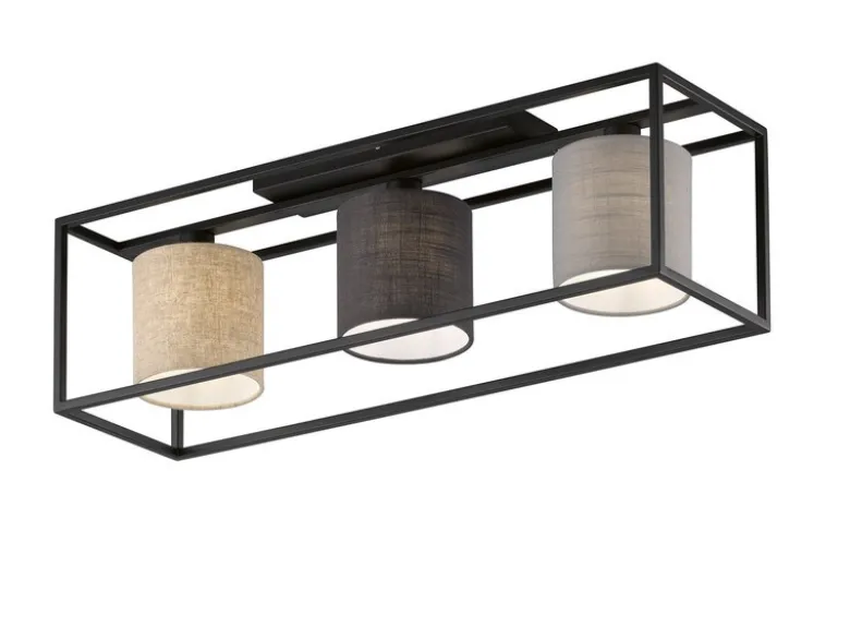 LED Deckenleuchte 3-flammig Stoffschirme Leinen mehrfarbig, Breite 70cm