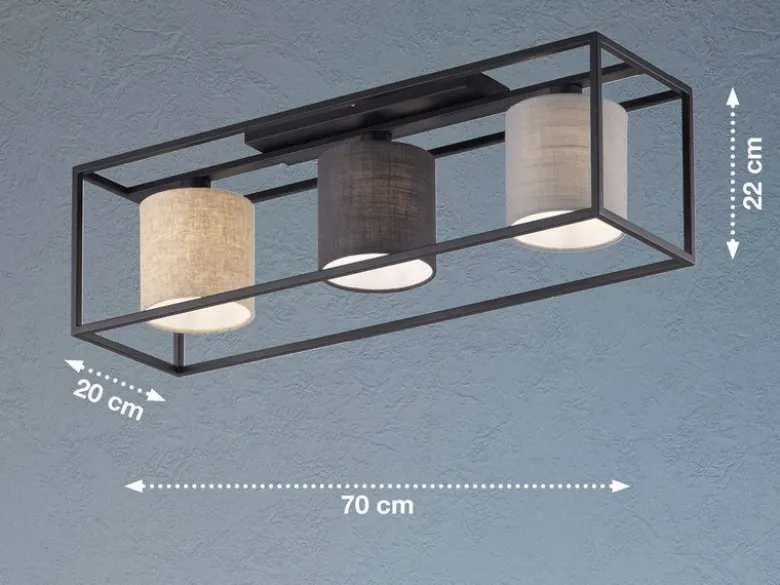 LED Deckenleuchte 3-flammig Stoffschirme Leinen mehrfarbig, Breite 70cm