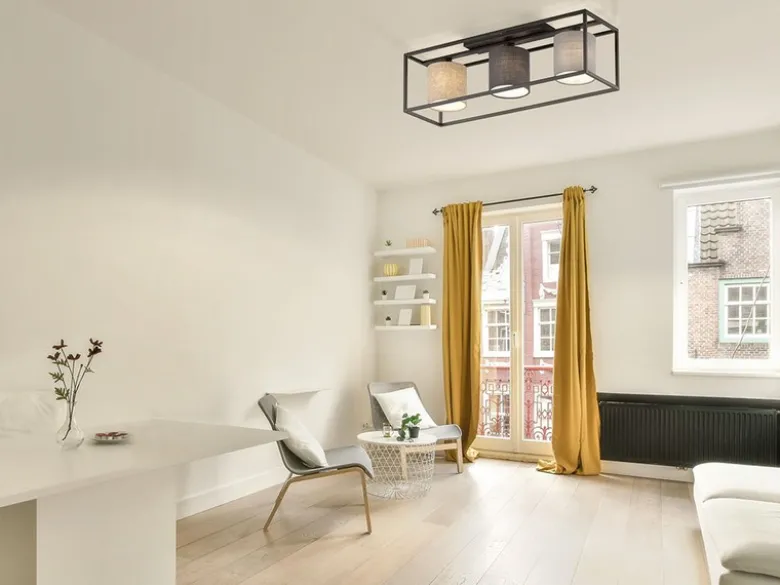 LED Deckenleuchte 3-flammig Stoffschirme Leinen mehrfarbig, Breite 70cm