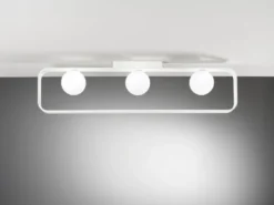 LED Deckenleuchte 3 flammig Weiß mit Glaskugeln Opalweiß, Breite 80cm