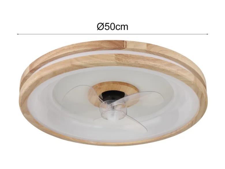 LED Deckenleuchte GATIAN mit Ventilator und Fernbedienung aus Holz, Ø 50cm