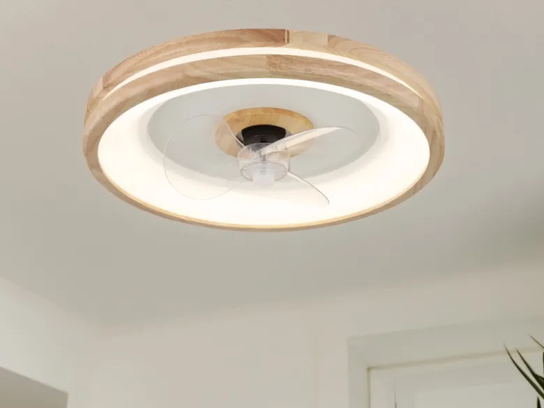 LED Deckenleuchte GATIAN mit Ventilator und Fernbedienung aus Holz, Ø 50cm