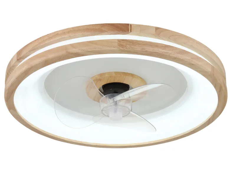 LED Deckenleuchte GATIAN mit Ventilator und Fernbedienung aus Holz, Ø 50cm
