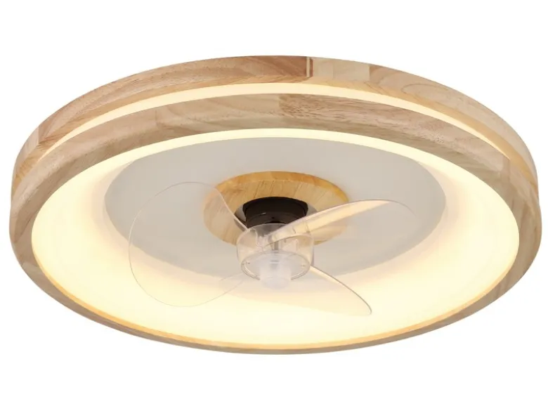 LED Deckenleuchte GATIAN mit Ventilator und Fernbedienung aus Holz, Ø 50cm