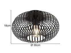 LED Deckenleuchte Gitter Lampenschirm Metall in Schwarz, Ø 30cm