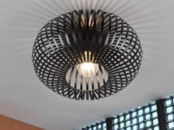 LED Deckenleuchte Gitter Lampenschirm Metall in Schwarz, Ø 30cm