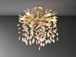 LED Deckenleuchte Gold 6-flammig Glas Kristall 2-farbig Ø 50cm