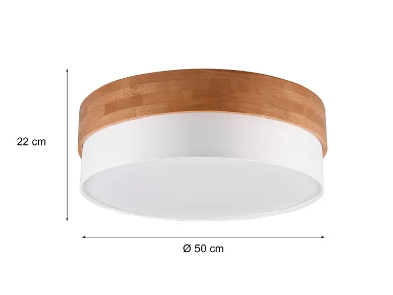 LED Deckenleuchte Holzlampe mit Stoffschirm Weiß, Ø 50cm