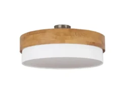 LED Deckenleuchte Holzlampe mit Stoffschirm Weiß, Ø 50cm