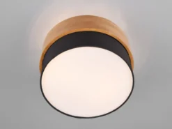 LED Deckenleuchte Holzlampe mit Stoffschirm Schwarz, Ø 30cm