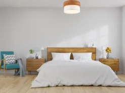 LED Deckenleuchte Holzlampe mit Stoffschirm Weiß, Ø 30cm