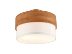 LED Deckenleuchte Holzlampe mit Stoffschirm Weiß, Ø 30cm