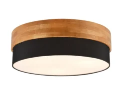 LED Deckenleuchte Holzlampe mit Stoffschirm Schwarz, Ø 50cm