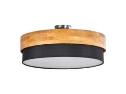 LED Deckenleuchte Holzlampe mit Stoffschirm Schwarz, Ø 50cm