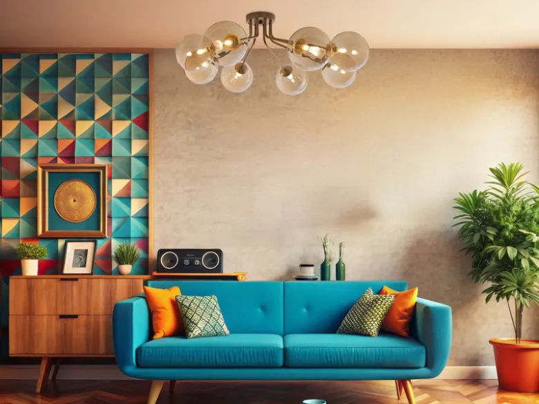 LED Deckenleuchte in Gold mit 8 Glaskugeln Bernsteinfarbig, Breite 88cm