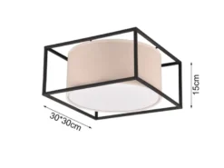 LED Deckenleuchte Metall mit Stoffschirm, Quadratisch 30x30cm