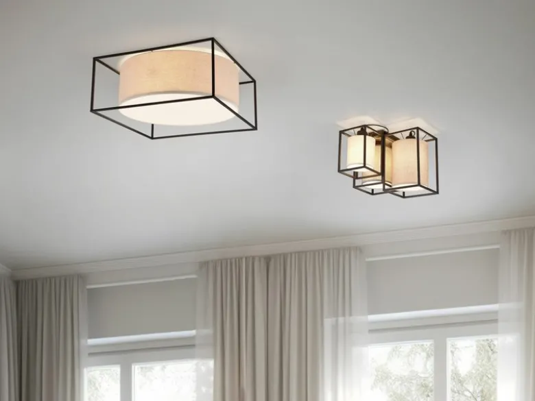 LED Deckenleuchte Metall mit Stoffschirm, Quadratisch 50x50cm