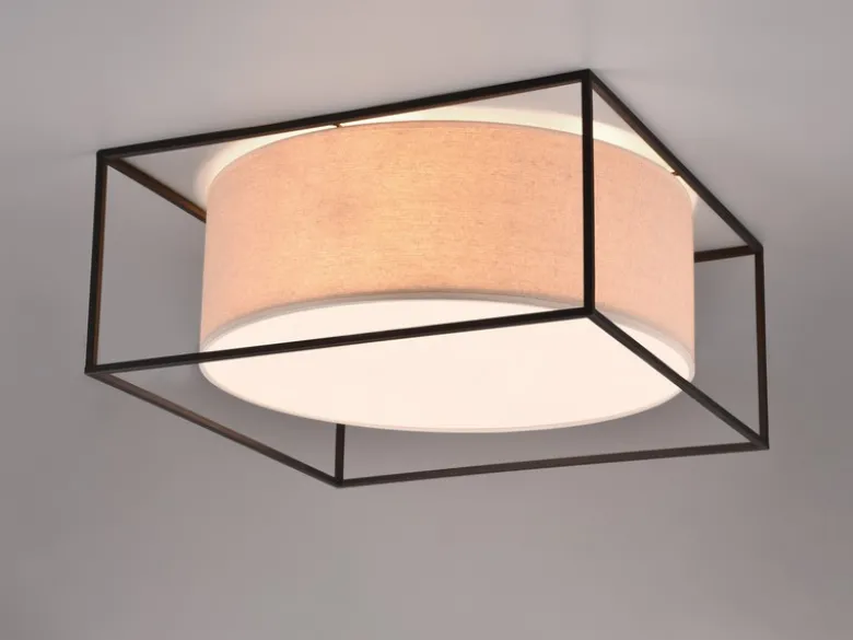 LED Deckenleuchte Metall mit Stoffschirm, Quadratisch 50x50cm