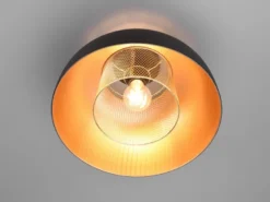 LED Deckenleuchte Metall Schwarz Gold mit Drahtgeflecht, Ø 35cm
