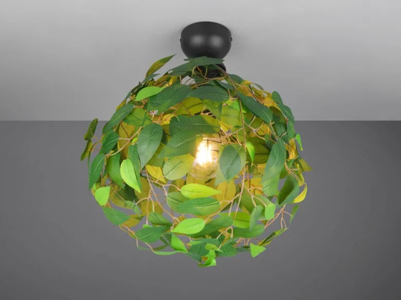 LED Deckenleuchte mit Blätter Lampenschirm in Grün, Ø 38cm