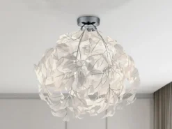 LED Deckenleuchte mit Blätter Lampenschirm in Weiß Ø 38cm