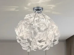 LED Deckenleuchte mit Blätter Lampenschirm in Weiß Ø 38cm