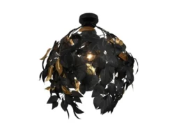 LED Deckenleuchte mit Blätter Lampenschirm Schwarz Gold, Ø 38cm