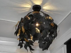 LED Deckenleuchte mit Blätter Lampenschirm Schwarz Gold, Ø 38cm
