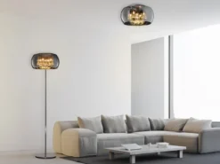 LED Deckenleuchte mit Glas Chrom in Rauchglas Optik & Kristallbehang Ø 40cm