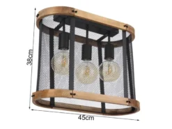 LED Deckenleuchte mit Holz & Gitter Schwarz 3-flammig, Breite 45cm