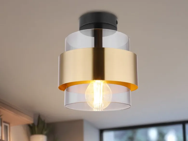 LED Deckenleuchte mit Rauchglas Lampenschirm Messingring, Ø 18cm