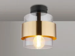 LED Deckenleuchte mit Rauchglas Lampenschirm Messingring, Ø 18cm