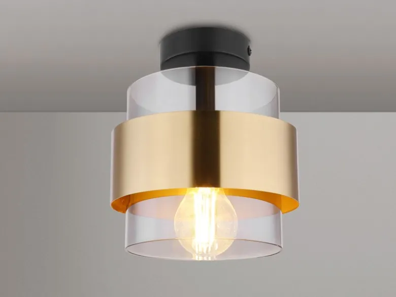 LED Deckenleuchte mit Rauchglas Lampenschirm Messingring, Ø 18cm