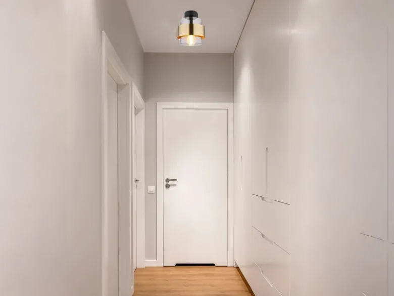 LED Deckenleuchte mit Rauchglas Lampenschirm Messingring, Ø 18cm