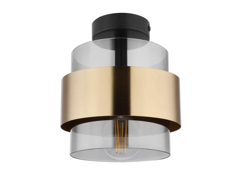 LED Deckenleuchte mit Rauchglas Lampenschirm Messingring, Ø 18cm