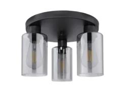 LED Deckenleuchte mit 3 Rauchglas Lampenschirmen Metall Schwarz, Ø 34cm