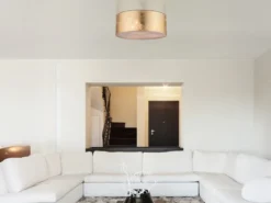 LED Deckenleuchte mit Stoff Lampenschirm goldfarbig, Ø 40cm