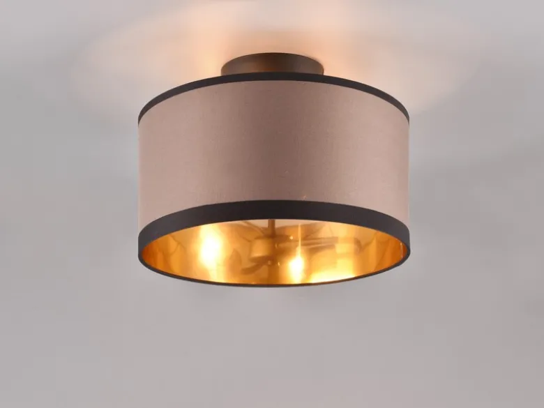 LED Deckenleuchte mit Stoffschirm in Taupe/Gold, Ø 30cm
