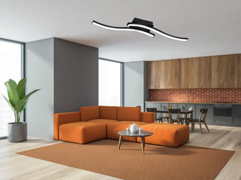 LED Deckenleuchte ROUTE 2 flammig Metall Schwarz, Warmweiß, Breite 56cm