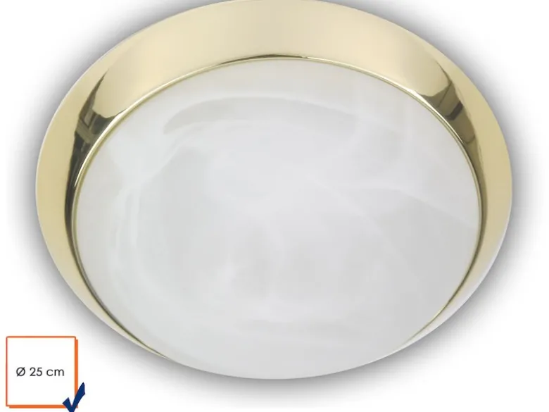 LED Deckenleuchte rund, Glas Alabaster, Dekorring Messing poliert, Ø 25cm