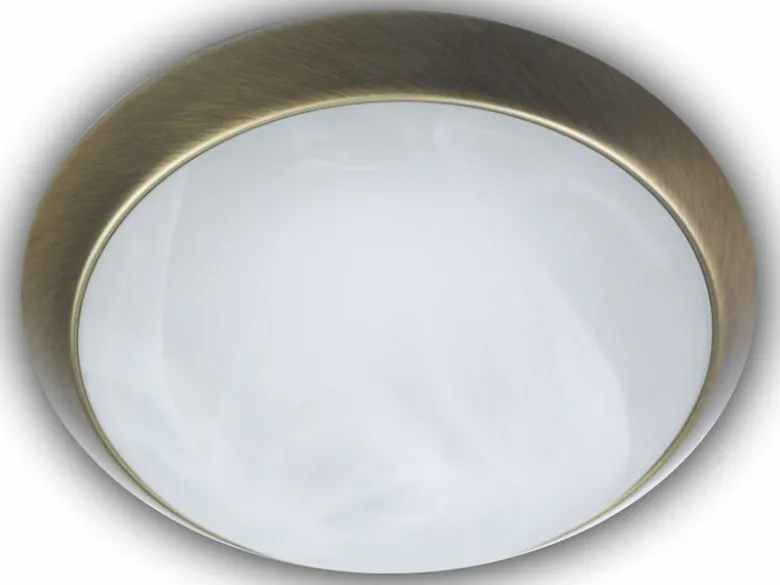 LED Deckenleuchte rund, Glas Alabaster, Dekorring Altmessing, Ø 25cm