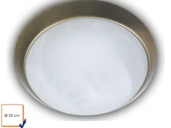 LED Deckenleuchte rund, Glas Alabaster, Dekorring Altmessing, Ø 25cm