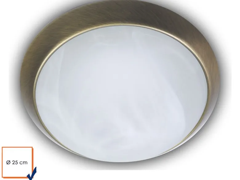 LED Deckenleuchte rund, Glas Alabaster, Dekorring Altmessing, Ø 25cm