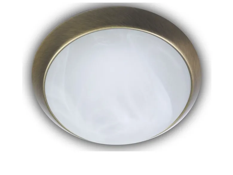 LED-Deckenleuchte rund, Glas Alabaster, Dekorring Altmessing, Ø 25cm