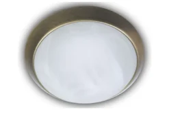 LED-Deckenleuchte rund, Glas Alabaster, Dekorring Altmessing, Ø 35cm
