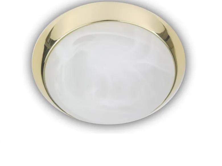 LED Deckenleuchte rund, Glas Alabaster, Dekorring Messing poliert, Ø 40cm