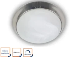 LED Deckenleuchte rund, Glas Alabaster, Dekorring Nickel matt, Ø 40cm