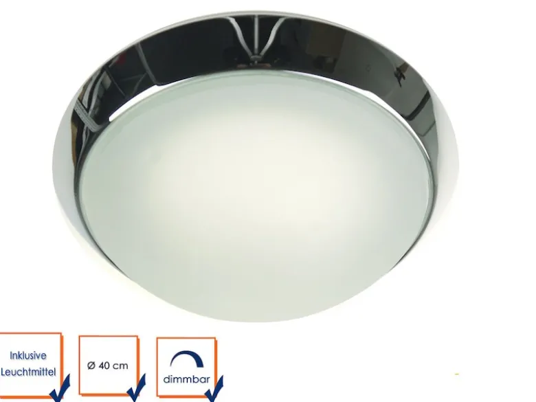 LED-Deckenleuchte rund, Glas satiniert mit Klarrand, Dekorring Chrom, Ø 30cm
