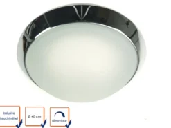 LED-Deckenleuchte rund, Glas satiniert mit Klarrand, Dekorring Chrom, Ø 40cm