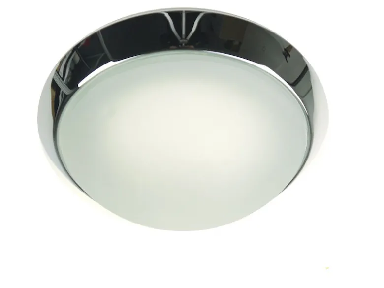 LED Deckenleuchte rund, Glas satiniert mit Klarrand, Dekorring Chrom, Ø 40cm